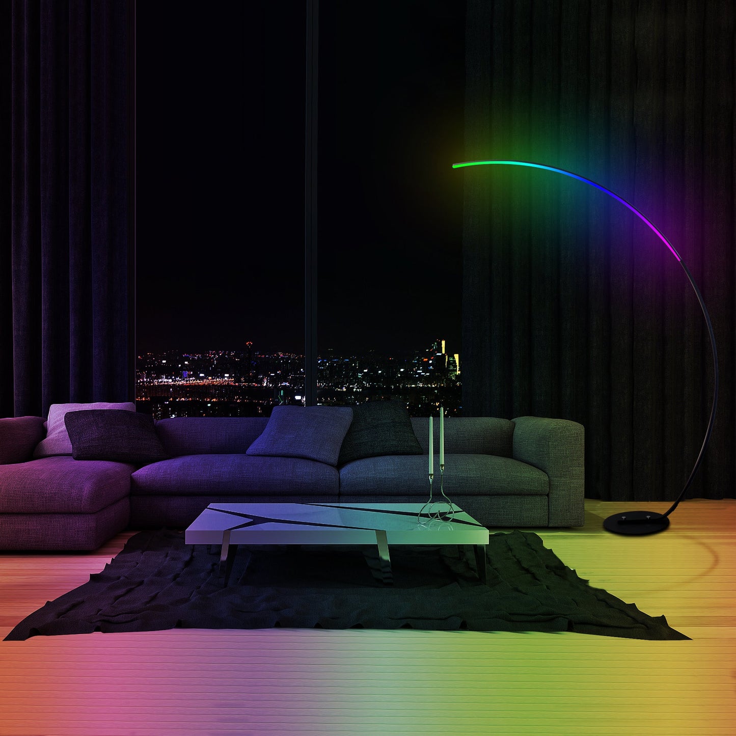RGBW Modern Curve Floor Lamp – Dimmable LED with Remote Control